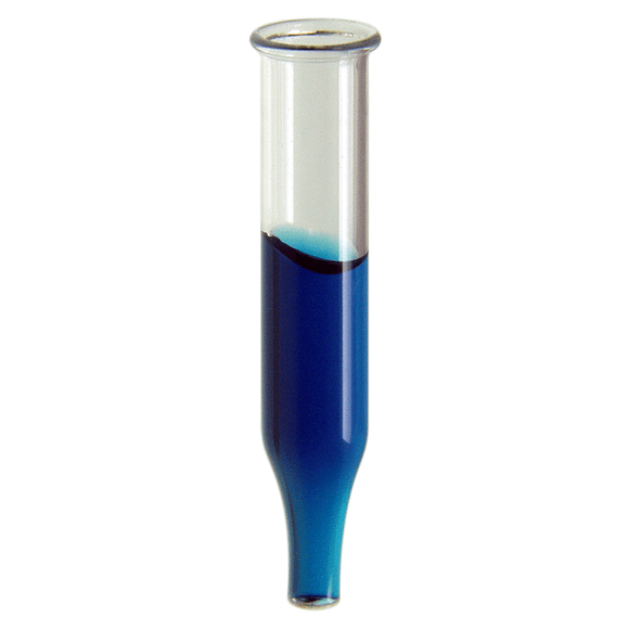 Inserts, Low Volume for Vials, Glass. Clear, 300ul fill volume with a conical, precision point and 6x30mm outer dimensions. For use in 2ml autosampler vials. 100/PK.