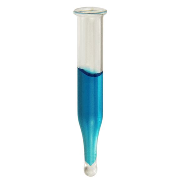 Inserts, Low Volume for Vials, Glass. Clear, 250ul fill volume with a conical, precision point and 6x38mm outer dimensions. For use in 4ml autosampler vials. 100/PK.