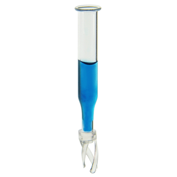 Inserts, Low Volume for Vials, Glass. Clear, 300ul fill volume with a conical point and 6x38mm outer dimensions with attached plastic springs. For use in 4ml autosampler vials. 100/PK.