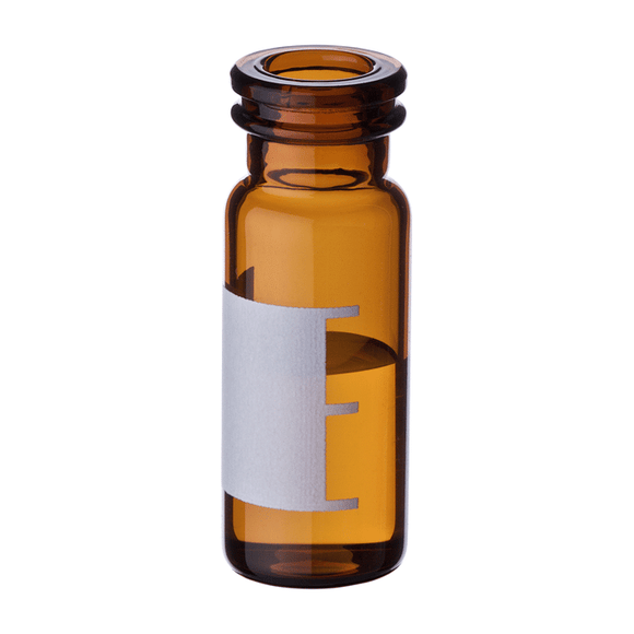 Vials, Snap Top, Glass. Amber, 2ml, with Write-On Patch and fill lines. An 11mm snap-ring and 12x32mm outer dimensions. For use as an autosampler vial. RSA Brand. 100/PK.