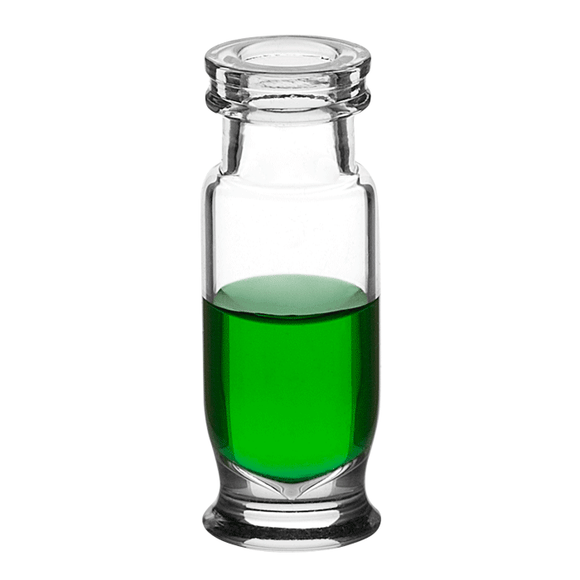 Vials, Snap Top, Glass. Clear, 1.8ml, Max Recovery™. An 11mm snap-ring and 12x32mm outer dimensions. For use as an autosampler vial. RSA Brand. 100/PK.