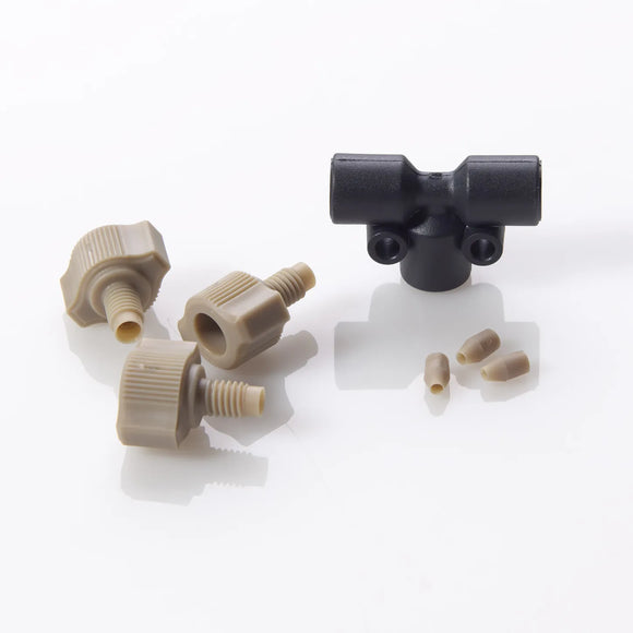 Connector Tee PEEK™ 0.020" (0.50mm) Thru-Hole for 1/16" OD Tubing Kit (Union + Fittings)