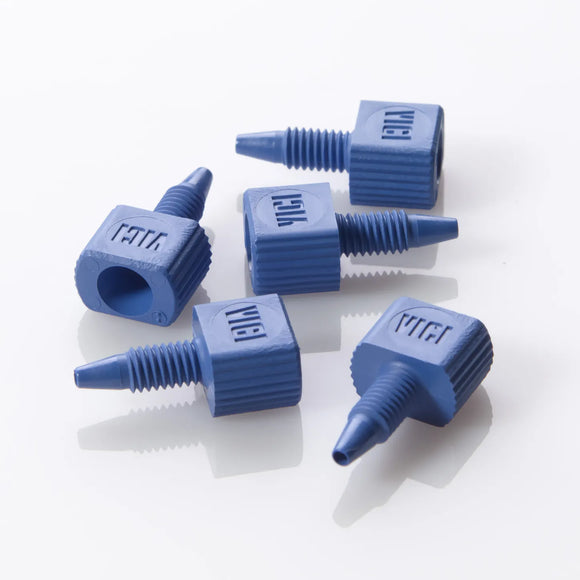 Nut 10-32 One Piece Blue PEEK™ Male for 1/16" OD Tubing, 5/pk