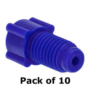 Tubing Connector Fittings, Low Pressure, 1/16", Polypropylene, Blue with 1/4-28 Screw Threads, for use with flanged, polymeric tubing 10/PK.
