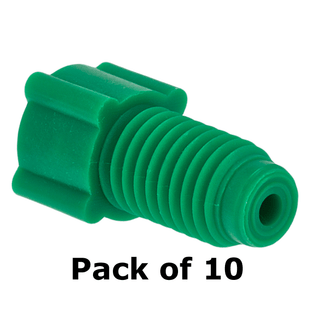Tubing Connector Fittings, Low Pressure, 1/16", Polypropylene, Green with 1/4-28 Screw Threads, for use with flanged, polymeric tubing 10/PK.