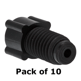 Tubing Connector Fittings, Low Pressure, 1/16", Polypropylene, Black with 1/4-28 Screw Threads, for use with flanged, polymeric tubing 10/PK.