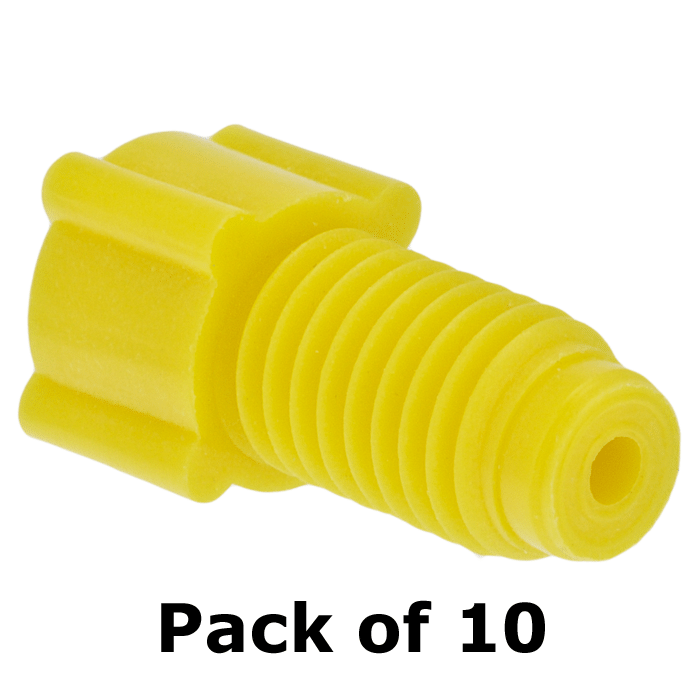 Tubing Connector Fittings, Low Pressure, 1/16", Polypropylene, Yellow with 1/4-28 Screw Threads, for use with flanged, polymeric tubing 10/PK.