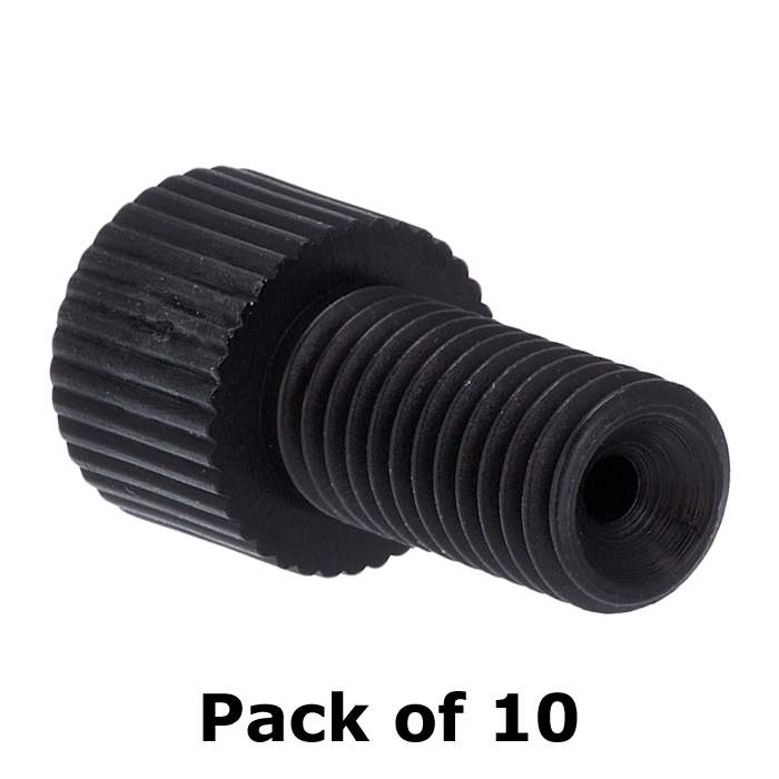 Tubing Connector Fittings, Low Pressure, 1/16", Delrin, Black with 1/4-28 Screw Threads, for use with Flange Free, polymeric tubing 10/PK.