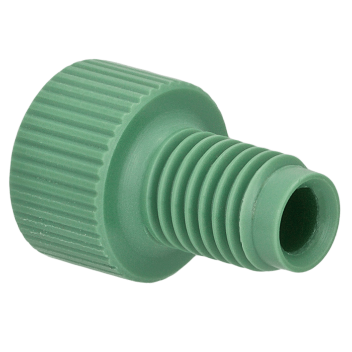 Tubing Connector Fittings, Low Pressure, 1/8 inches, PEEK, Green with 1/4-28 Screw Threads, for use with Flange Free, polymeric tubing 1 EA.
