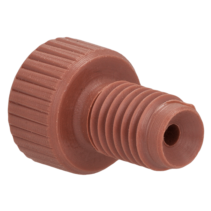 Tubing Connector Fittings, Low Pressure, 1/16 inches, PEEK, Red with 1/4-28 Screw Threads, for use with Flange Free, polymeric tubing 1 EA.