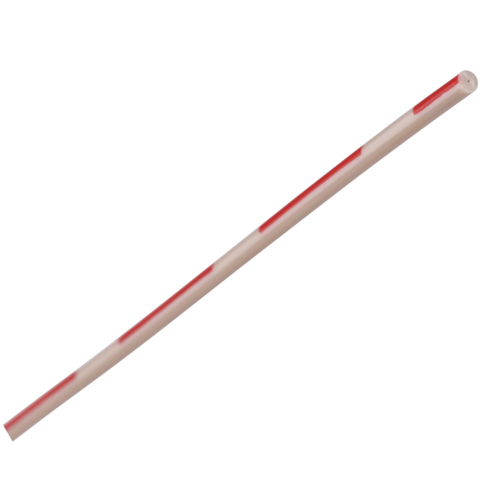 Tubing, PEEK, 0.005 inch (0.13 mm) ID, 1/16th inch (1.6 mm) OD, Super-T grade, red intermittent stripes, 25 meter roll