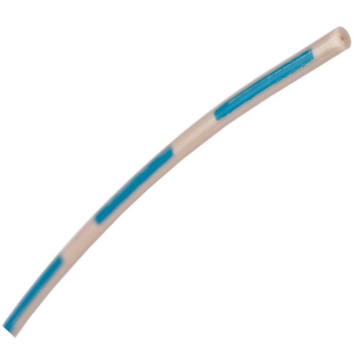 Tubing, PEEK, 0.010 inch (0.25 mm) ID, 1/16th inch (1.6 mm) OD, Super-T grade, blue intermittent stripes, 25 meter roll