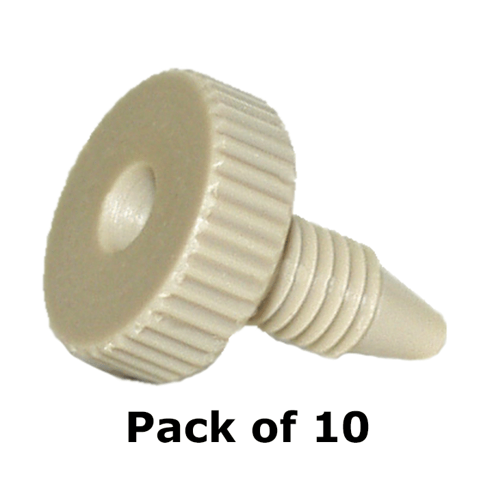 Tubing Connector Fittings, High Pressure, One Piece, 1/16, PEEK, Natural, Short Head and Short Length with 10-32 Screw Threads. Finger Tighten, 10/EA.