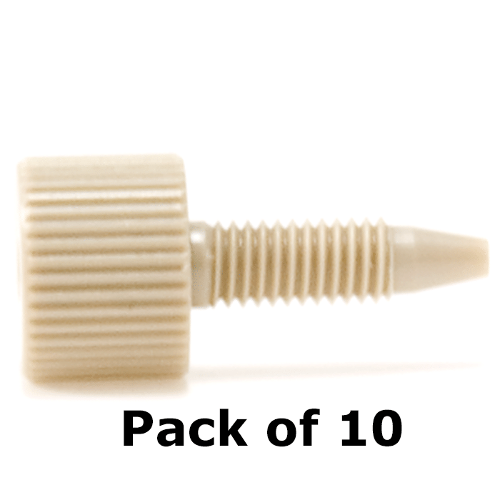 Tubing Connector Fittings, High Pressure, One Piece, 1/16, PEEK, Natural, Standard Size Head but a Long Length with 10-32 Screw Threads. Finger Tighten, 10/EA.