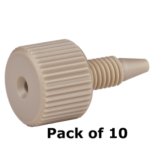 Tubing Connector Fittings, High Pressure, One Piece, 1/16, PEEK, Natural, Large Head with 10-32 Screw Threads. Finger Tighten, 10/EA.