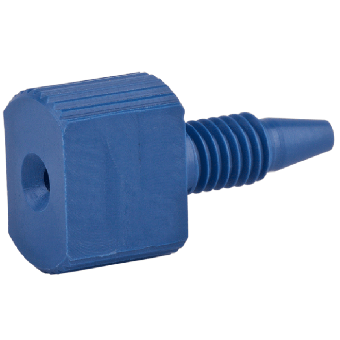 Tubing Connector Fittings, High Pressure, One Piece, 1/16, PEEK, Blue, Large Combihead with 10-32 Screw Threads. Finger or wrench Tighten