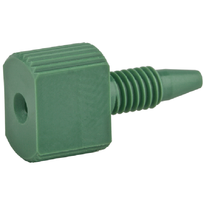 Tubing Connector Fittings, High Pressure, One Piece, 1/16, PEEK, Green, Large Combihead with 10-32 Screw Threads. Finger or wrench Tighten