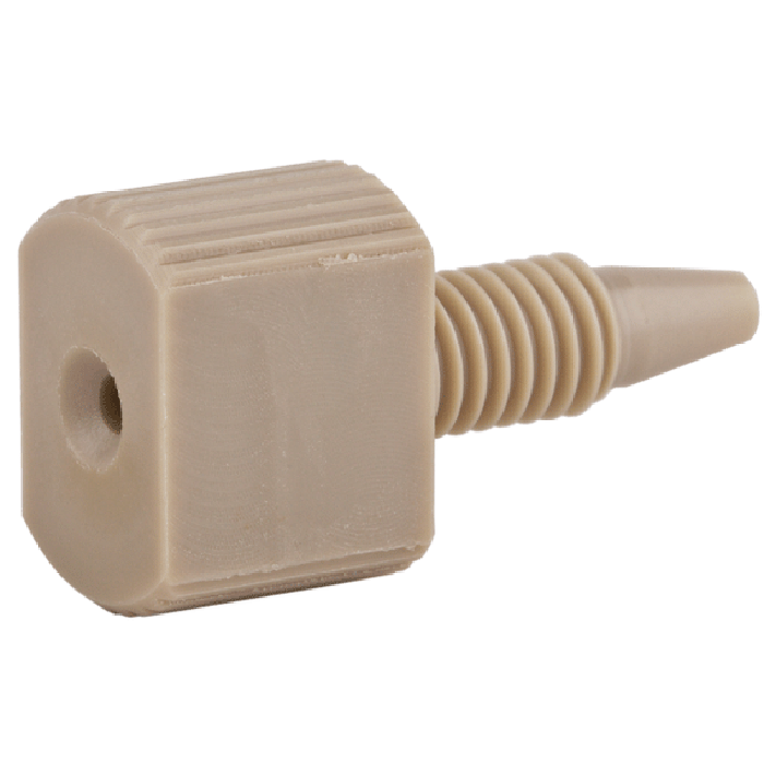 Tubing Connector Fittings, High Pressure, One Piece, 1/16, PEEK, Natural, Large Combihead with 10-32 Screw Threads. Finger or wrench Tighten