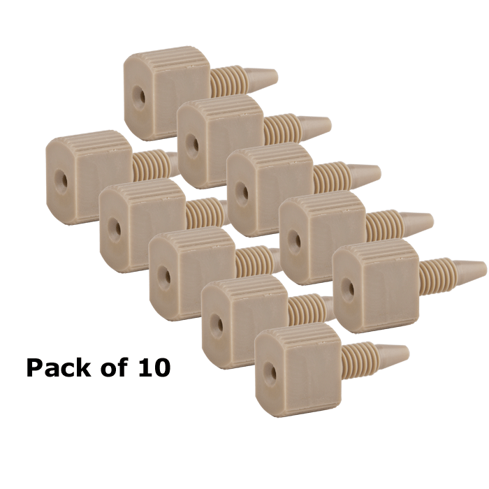 Tubing Connector Fittings, High Pressure, One Piece, 1/16, PEEK, Natural, Large Combihead with 10-32 Screw Threads. Finger or wrench Tighten, 10/EA.