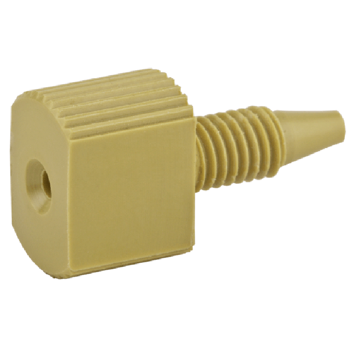 Tubing Connector Fittings, High Pressure, One Piece, 1/16, PEEK, Yellow, Large Combihead with 10-32 Screw Threads. Finger or wrench Tighten