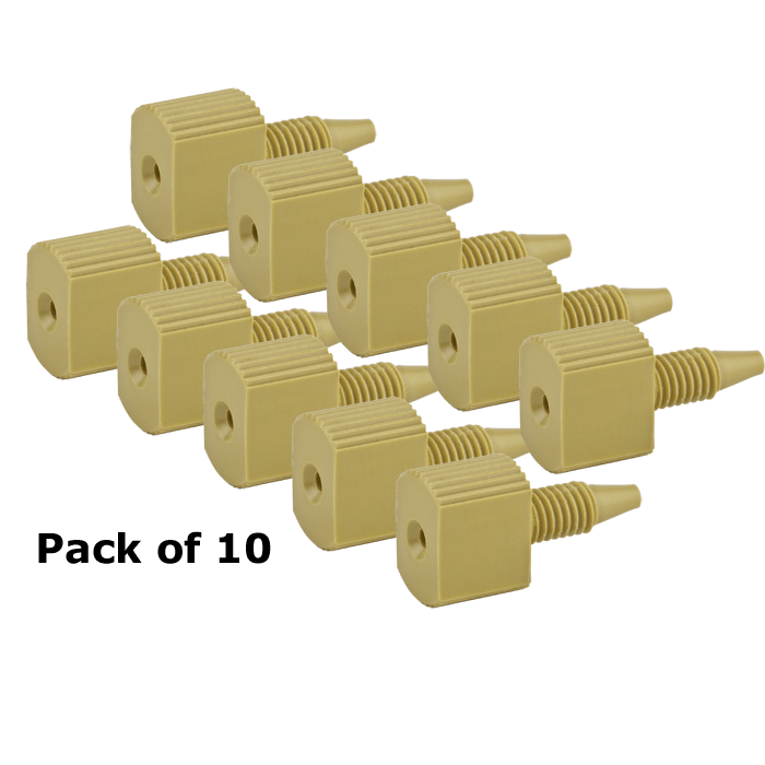 Tubing Connector Fittings, High Pressure, One Piece, 1/16, PEEK, Yellow, Large Combihead with 10-32 Screw Threads. Finger or wrench Tighten, 10/EA.