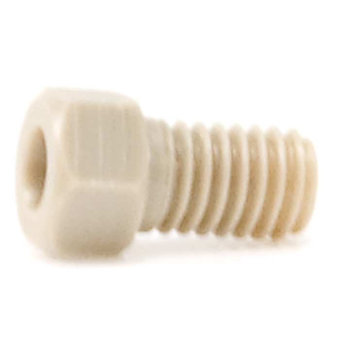 Tubing Connector Fittings, High Pressure, Two Pieces, 1/16", PEEK, Natural, Small Hex Head, Short Length and 10-32 Screw Threads. Use with Double Cone Ferrules. Wrench Tighten