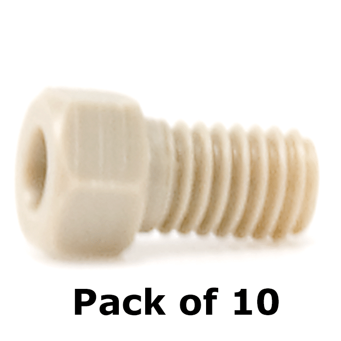 Tubing Connector Fittings, High Pressure, Two Pieces, 1/16", PEEK, Natural, Small Hex Head, Short Length and 10-32 Screw Threads. Use with Double Cone Ferrules. Wrench Tighten, 10/PK.