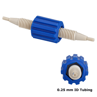 Union, Column Coupler, universal fit 0.25mm through Hole 0.010 inch ID tubing. Color coded blue. PEEK 1 EA.