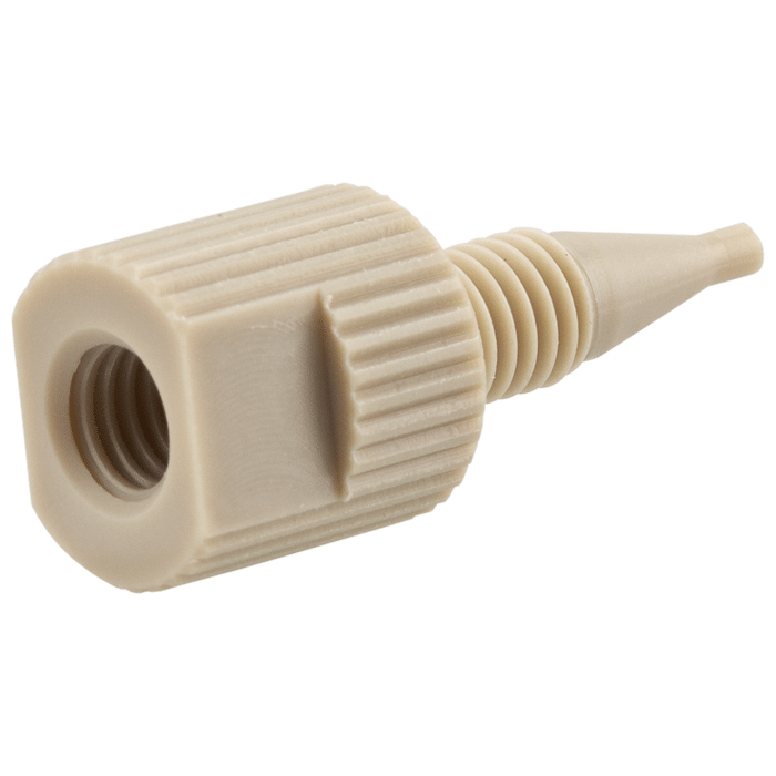 Adapter, for use with Low to Medium Pressure HPLC. Waters female to 10-32 male connection, 0.4 mm bore size. Natural PEEK 1 EA.