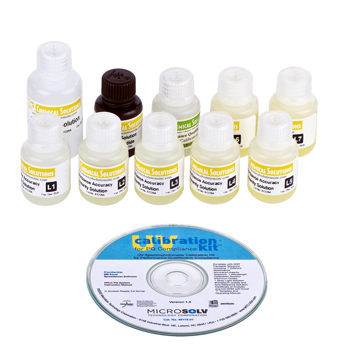 UV-vis Calibration Test Kit, Complete. Includes NIST Traceable Solutions, Software