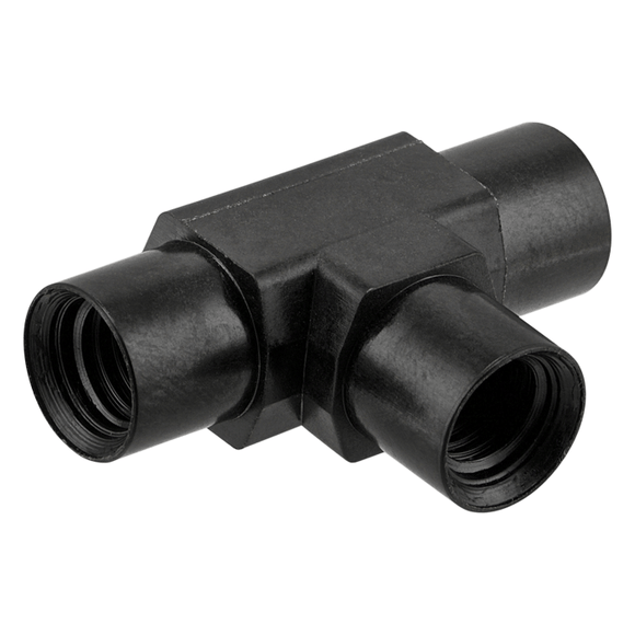 Union, Connector, Tee, Low Pressure, 1.0 mm Through Hole with 1/4-28 Screw Threads, Carbon PEEK Endure, Round with an Internal T. Use with 1/16 Tubing 2/EA.