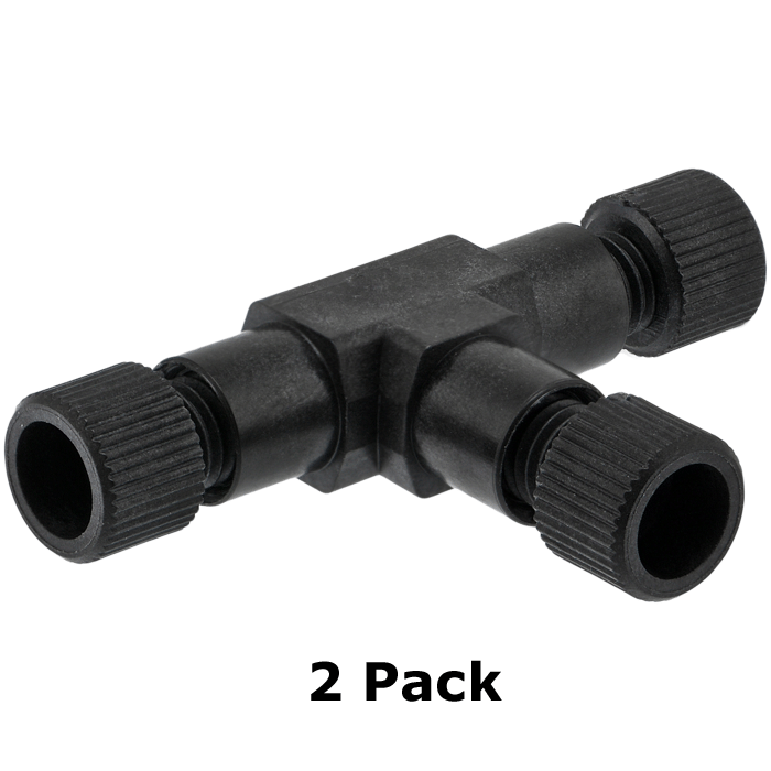 Union, Connector Set, Tee, low pressure, 1.0 mm through hole with 1/4-28 screw threads. PEEK, round with an internal "T". Use with 1/8th inch capillary tubing 2/PK.