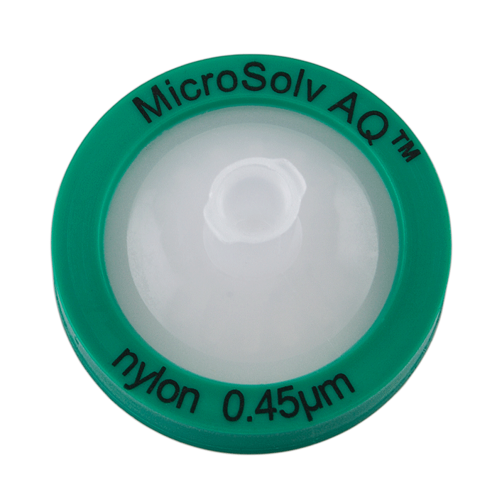 Syringe Filters, 25mm, Nylon, 0.45um Pore Size. Green Polypropylene, 100/PK.