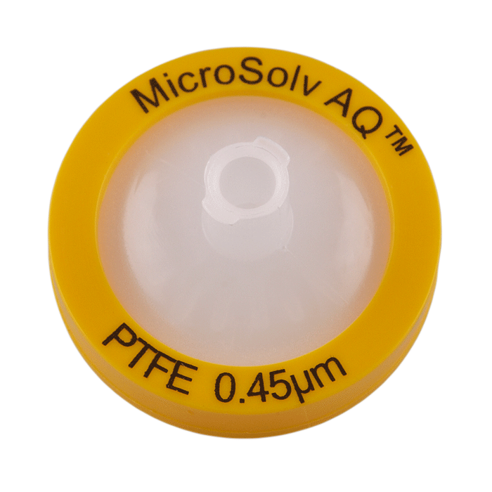 Syringe Filters, 25mm, PTFE, 0.45um Pore Size. Yellow Polypropylene, 100/PK.