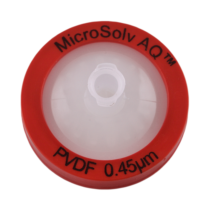 Syringe Filters, 25mm, PVDF, 0.45um Pore Size. Red Polypropylene, 100/PK.