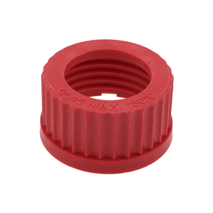 Cap, Screw Top GL45 Threads, Red, Open Hole