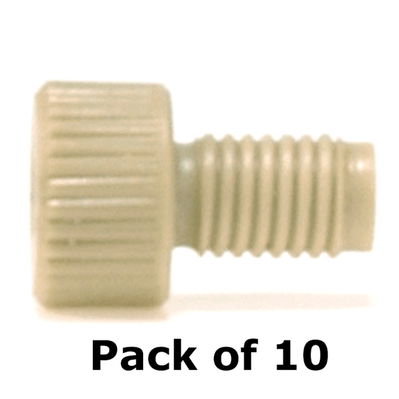 Tubing Connector Fittings, Low Pressure, Two Pieces, 1/8", PEEK, Natural, Large Head, Short Length and 10-32 Screw Threads. Use with Flange Free Fittings and Ferrule.. Finger Tighten, 10/PK.