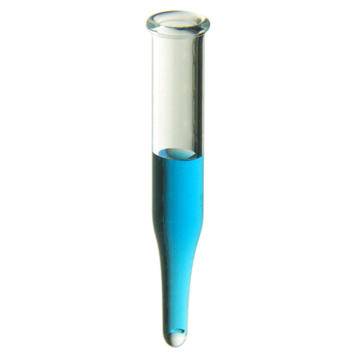 Inserts, Low Volume for Vials, Glass. Clear, Deactivated, 200ul fill volume with a conical, precision point and 6x29mm outer dimensions. For use in 8mm, Push Top, 1ml autosampler vials. 100/PK.