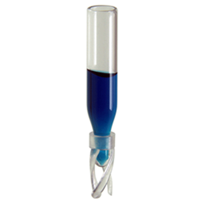 Inserts, Low Volume for Vials, Glass. Clear, Surface Treated, 300ul fill volume with a conical, precision point and 6x29mm outer dimensions with plastic spring attached. For use in 2ml autosampler vials. RSA-Pro Brand. 100/PK.