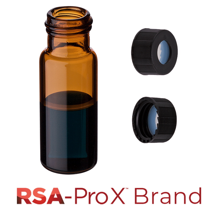 Vial & Cap Kit. 100 EA 2ml, Screw Top, Hydrophobic, Amber Autosampler Vials and matching Black Caps with Clear Silicone Rubber / PTFE Septa. RSA-Pro X Brand. 1 PK.