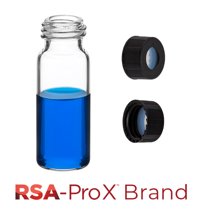 Vial & Cap Kit. 100 EA 2ml, Screw Top, Hydrophobic, Clear Autosampler Vials and matching Black Caps with Clear Silicone Rubber / PTFE Septa. RSA-Pro X Brand. 1 PK.