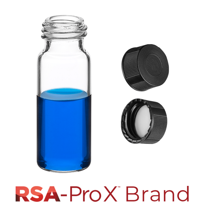 Vial & Cap Kit. 100 EA 2ml, Screw Top, Hydrophobic, Clear Autosampler Vials and matching Solid Black Caps with Clear Silicone Rubber / PTFE Liner. RSA-Pro X Brand. 1 PK.