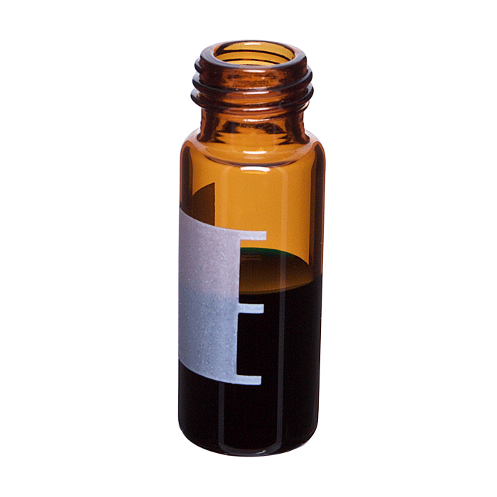 Vials, Screw Top, Glass. Amber, 2ml, with Write-On Patch and fill lines, Surface Treated, 9-425mm threads, 12x32mm outer dimensions. For use as an autosampler vial or storage bottle. RSA-Pro Brand. 100/PK.