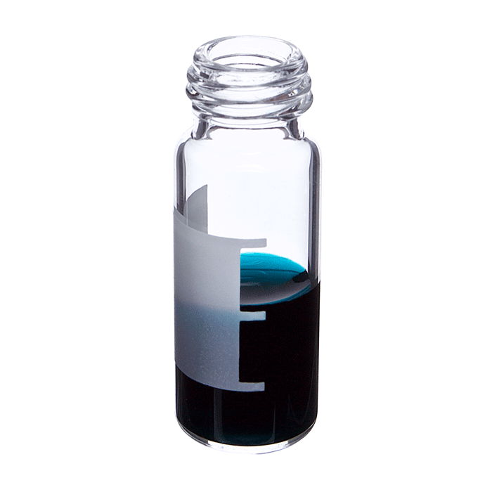 Vials, Screw Top, Glass. Clear, 2ml, with Write-On Patch and fill lines, 9-425mm threads, 12x32mm outer dimensions. For use as an autosampler vial. RSA Brand. 100/PK.