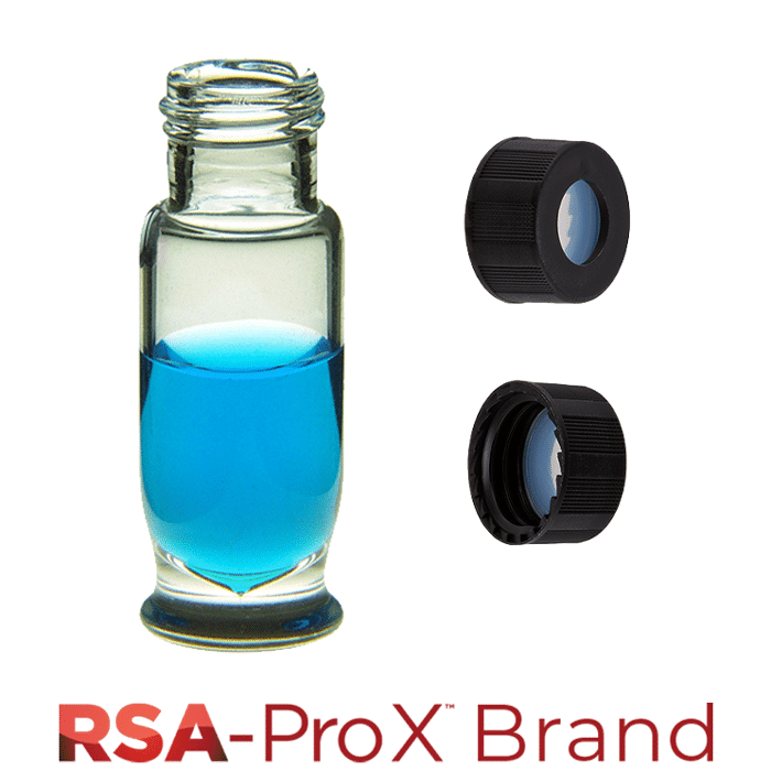 Vial & Cap Kit. 100 EA 1.8ml, Screw Top, Hydrophobic, Clear Autosampler Vials and matching Black Caps with Clear Silicone Rubber / PTFE Septa. RSA-Pro X Brand. 1 PK.