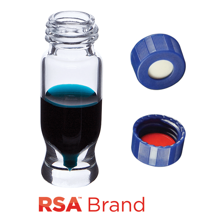 Vial & Cap Kit Includes 100 EA 1.2ml, MRQ, Screw Top, Clear RSA™ Autosampler Vials and 100 EA matching Screw Caps with White Silicone Rubber / Red PTFE Soft-Guard Septa, bonded in the Blue Caps. RSA Brand  1 PK.