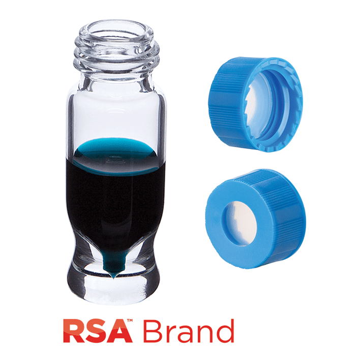 Vial & Cap Kit Includes 100 EA 1.2ml, MRQ, Screw Top, Clear RSA™ Autosampler Vials and 100 EA matching Screw Caps with Clear AQR Silicone Rubber / Clear PTFE, ultra-pure Septa, fitted in the Light Blue Caps. RSA Brand  1 PK.