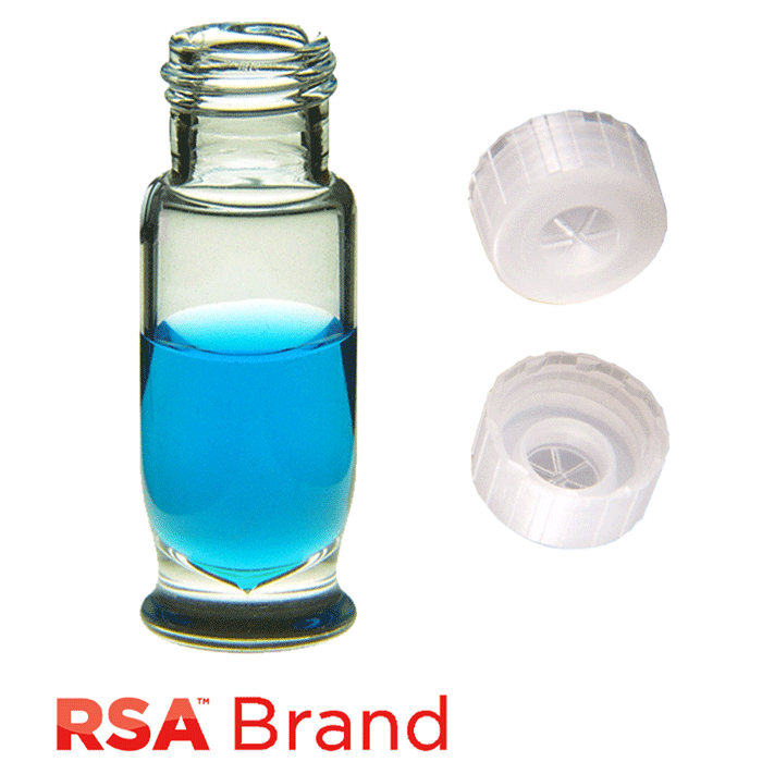 Vial & Cap Kit Includes 100 EA 1.8ml, Maximum Recovery, Screw Top, Clear RSA™ Autosampler Vials and 100 EA matching Single injection, Screw Caps with a thinned penetration point, Natural color. RSA Brand  1 PK.
