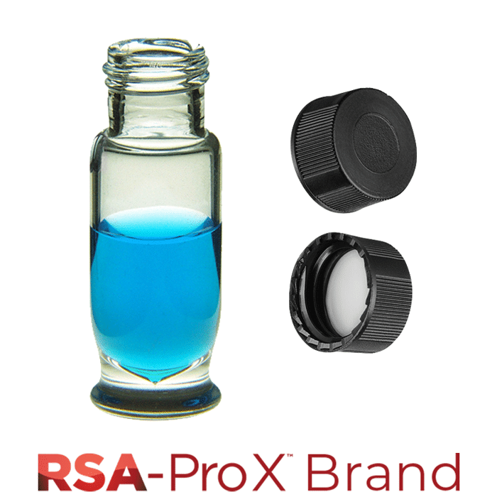 Vial & Cap Kit. 100 EA 1.8ml, Screw Top, Hydrophobic, Clear Autosampler Vials and matching Solid Black Caps with Clear Silicone Rubber / PTFE Liner. RSA-Pro X Brand. 1 PK.