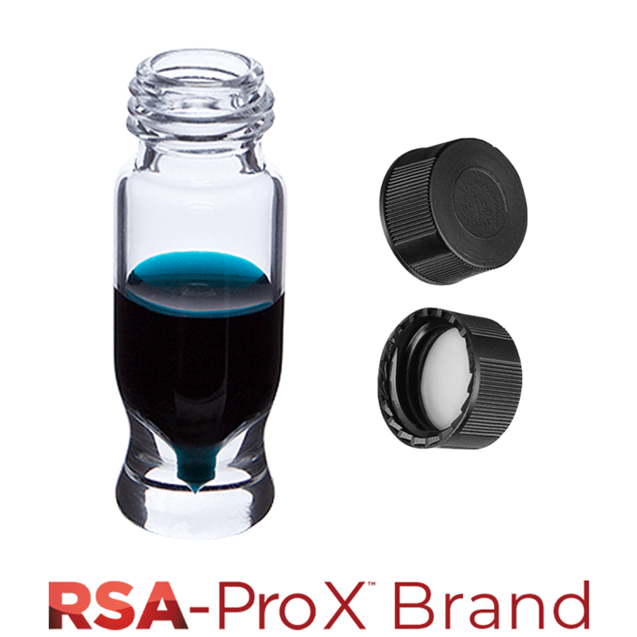 Vial & Cap Kit. 100 EA 1.2ml, Screw Top, Hydrophobic, Clear MRQ Autosampler Vials and matching Solid Black Caps with Clear Silicone Rubber / PTFE Liner. RSA-Pro X Brand. 1 PK.